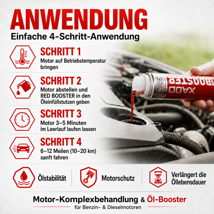 XADO RED BOOSTER – Hochwirksamer Motoröl-Zusatz mit multifunktionalem Schutz