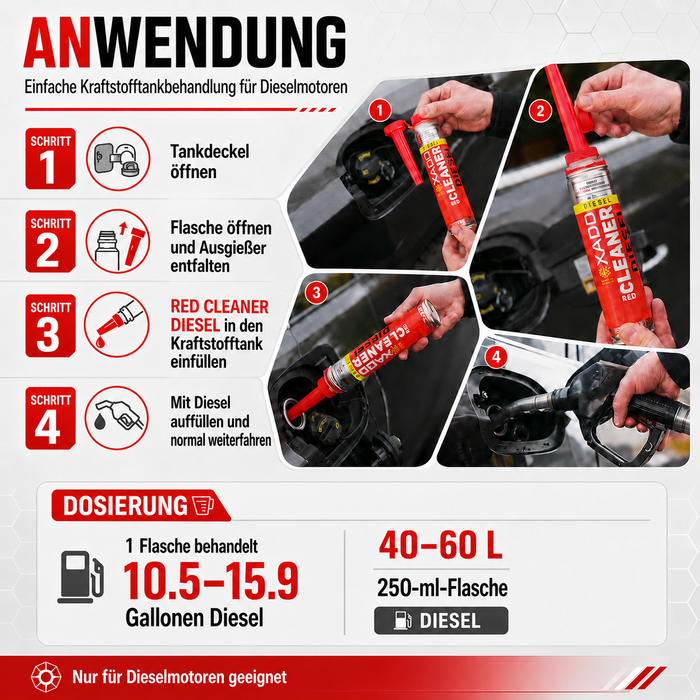 XADO RED CLEANER (Diesel) Kraftstoffsystem- & Injektorreiniger mit REVITALIZANT® – 250 ml